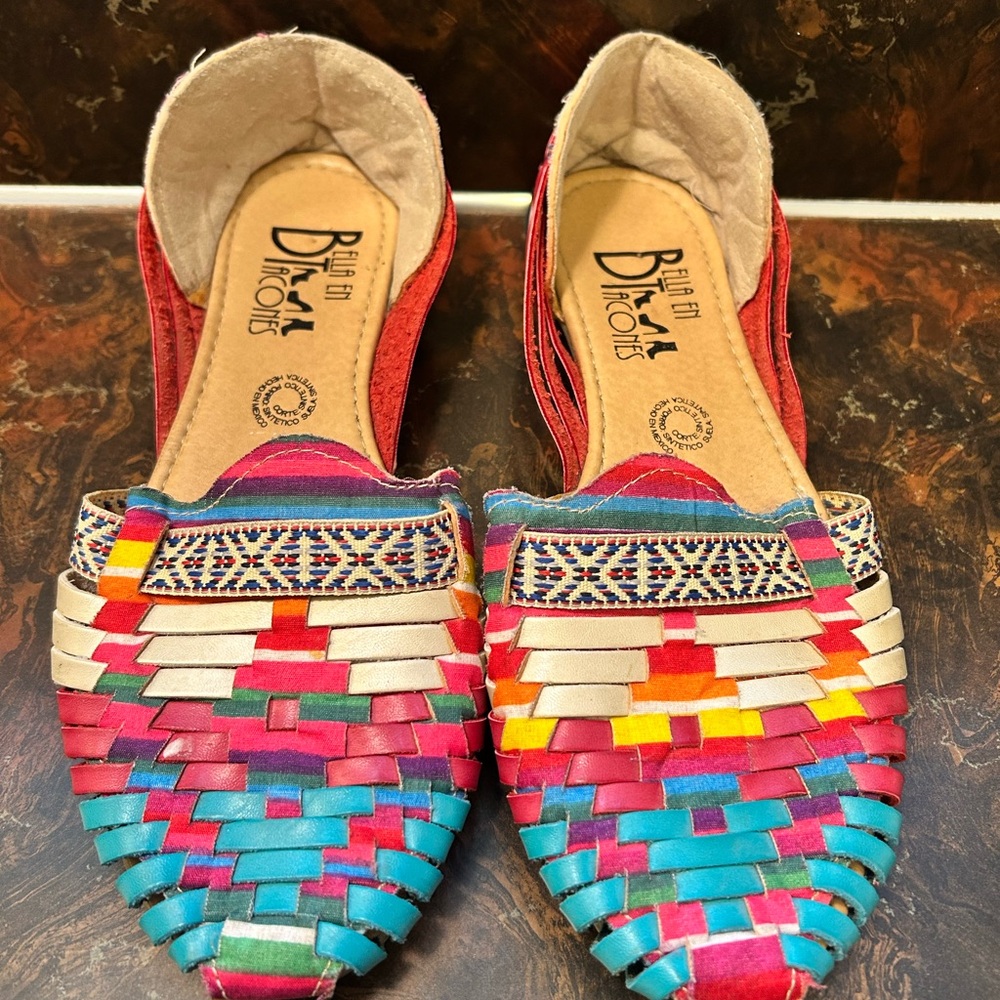 Multicolored Woven Leather Slip On‎ Sandals
